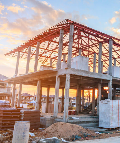 Construction residential new house in progress at building site